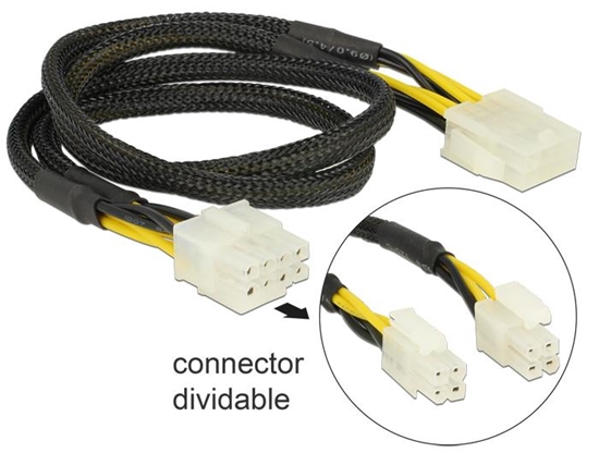 Picture of Delock Extension Cable Power 8 pin EPS male (2 x 4 pin)  8 pin female 44 cm