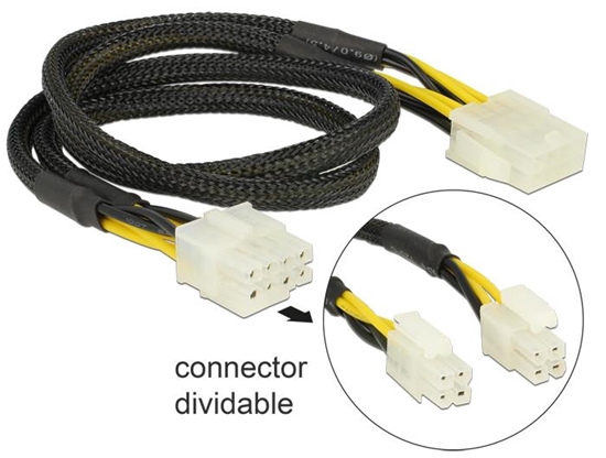 Изображение Delock Extension Cable Power 8 pin EPS male (2 x 4 pin)  8 pin female 44 cm