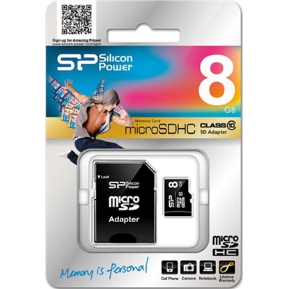 Picture of Silicon Power memory card microSDHC 8GB Class 10 + adapter