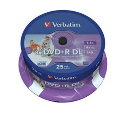 Изображение Matricas DVD+R DL Verbatim 8.5GB Double Layer 8x AZO Wide Printable non ID 25 Pack Spindle