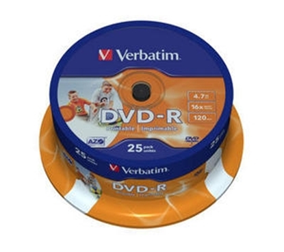 Attēls no Matricas DVD-R AZO Verbatim 4.7GB 16x Wide Printable ID Brand 25 Pack Spindle