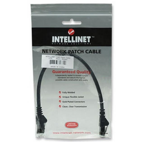 Изображение Intellinet Network Patch Cable, Cat6, 0.5m, Black, CCA, U/UTP, PVC, RJ45, Gold Plated Contacts, Snagless, Booted, Lifetime Warranty, Polybag