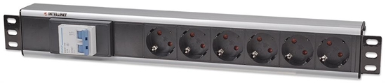 Изображение Intellinet 19" 1.5U Rackmount 6-Way Power Strip - German Type", With Double Air Switch, No Surge Protection, 1.6m Power Cord (Euro 2-pin plug)