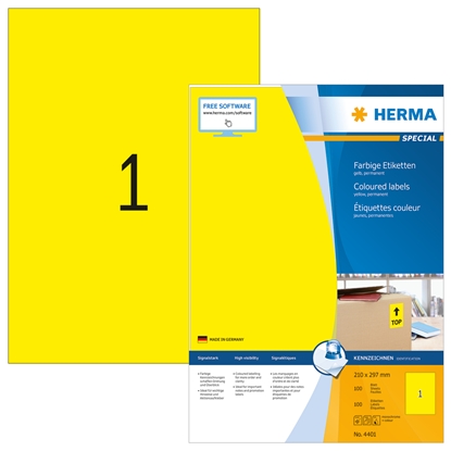 Attēls no HERMA Coloured Labels A4 210x297 mm yellow paper matt 100 pcs.