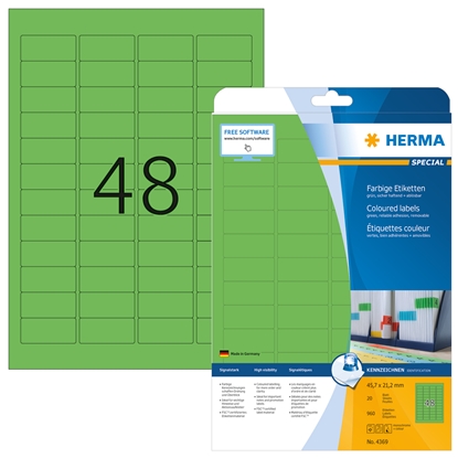 Picture of HERMA Coloured Labels A4 45.7x21.2 mm green paper matt 960 pcs.