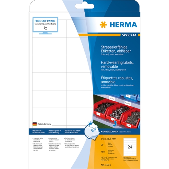 Изображение HERMA 4573 self-adhesive label White Removable 480 pc(s)