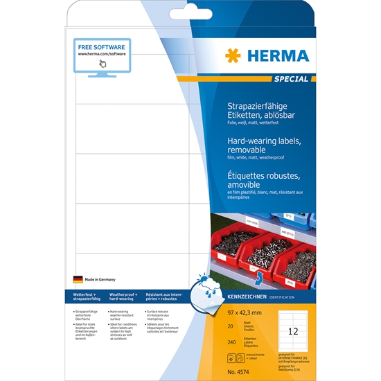 Изображение HERMA 4574 self-adhesive label White Removable 240 pc(s)