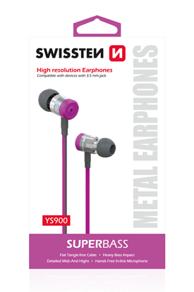 Изображение Swissten SuperBass Earbuds Metal YS900 Stereo Headset With Microphone 3,5mm / 1.2m