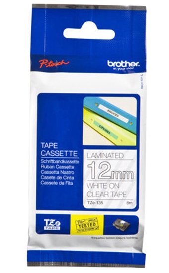 Изображение Brother labelling tape TZE-135 clear/white 12 mm