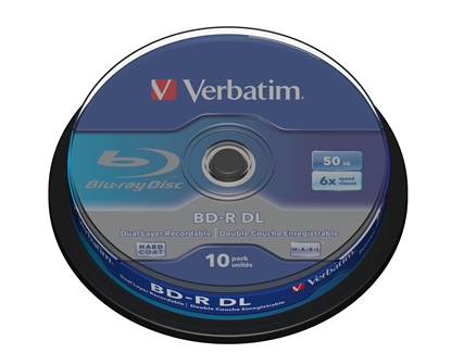 Attēls no 1x10 Verbatim BD-R Blu-Ray 50GB 6x Speed, white blue Cakebox