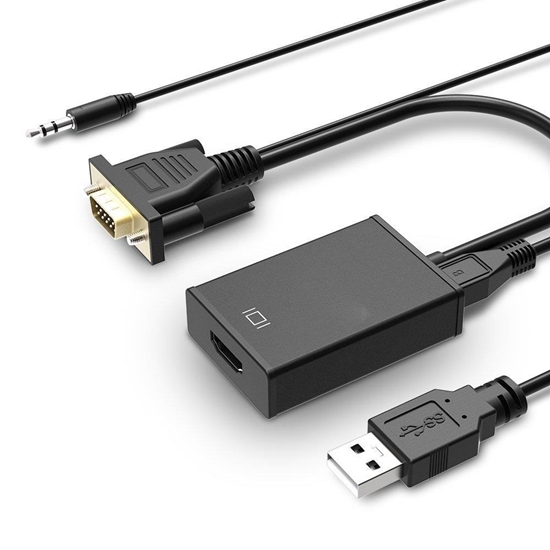 Изображение Gembird VGA Male - HDMI Female 0.15m Black + USB/AUX Full HD