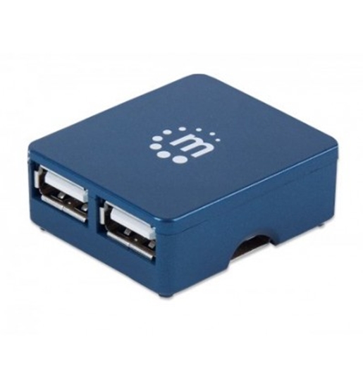 Изображение Manhattan USB-A 4-Port Micro Hub, 4x USB-A Ports, Blue, 480 Mbps (USB 2.0), Bus Power, Equivalent to ST4200MINI2, Hi-Speed USB, Three Year Warranty, Blister