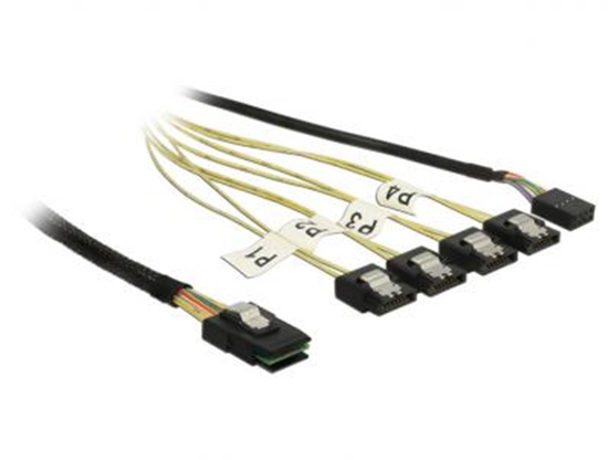 Изображение Cable Mini SAS SFF-8087  4 x SATA 7 pin Reverse + Sideband 0.5 m