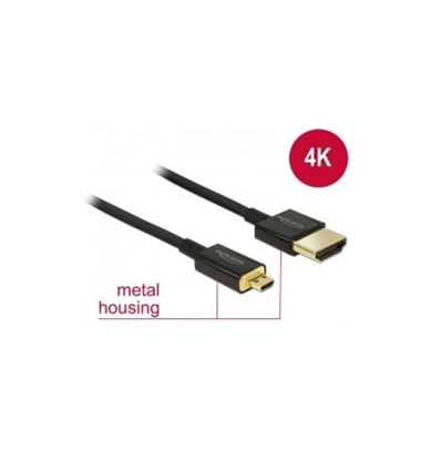 Attēls no Delock Cable High Speed HDMI with Ethernet - HDMI-A male - HDMI Micro-D male 3D 4K 1.5m Slim Premium