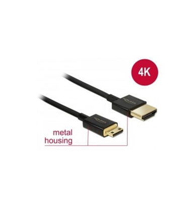 Attēls no Delock Cable High Speed HDMI with Ethernet - HDMI-A male - HDMI Mini-C male 3D 4K 1.5m Slim Premium