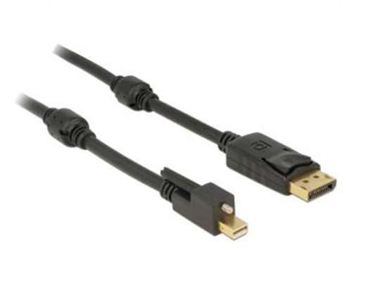 Picture of Delock Cable mini Displayport 1.2 male with screw  Displayport male 4K black 1 m