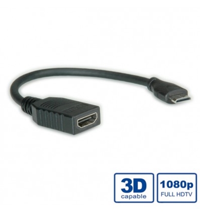 Изображение ROLINE HDMI High Speed Cable + Ethernet, A - C, F/M, 0.15 m