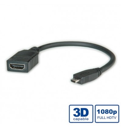 Picture of ROLINE HDMI High Speed Cable + Ethernet, A - D, F/M, 0.15 m