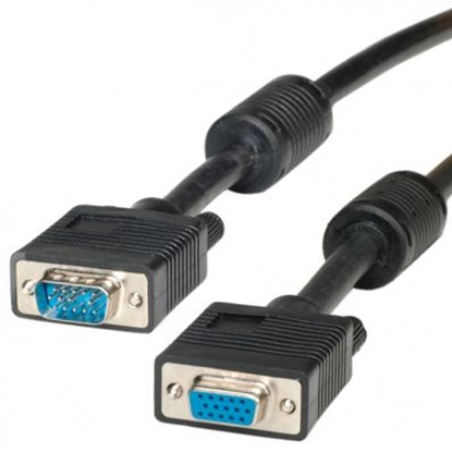 Picture of ROLINE HQ VGA Cable + Ferrite, HD15, M/F 3 m