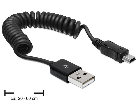 Изображение Delock Cable USB 2.0-A male  USB mini male coiled cable