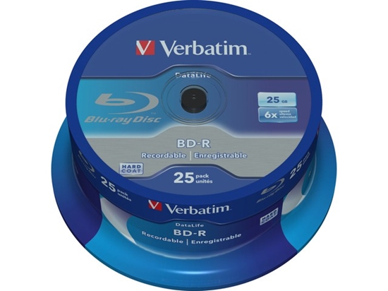 Picture of 1x25 Verbatim BD-R Blu-Ray 25GB 6x Speed Datalife No-ID Cakebox