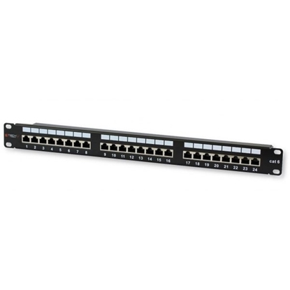 Attēls no Patch panel 1U STP 24xR J45 Cat.6, czarny z tacką