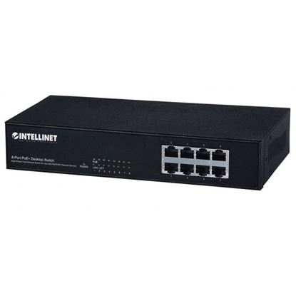 Attēls no Intellinet 8-Port Fast Ethernet PoE+ Switch, 8 x PoE ports, IEEE 802.3at/af Power-over-Ethernet (PoE+/PoE), Endspan, Desktop, Box