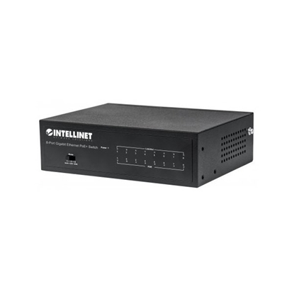 Picture of Intellinet 8-Port Gigabit Ethernet PoE+ Switch, IEEE 802.3at/af Power over Ethernet (PoE+/PoE) Compliant, 60 W, Desktop (Euro 2-pin plug)