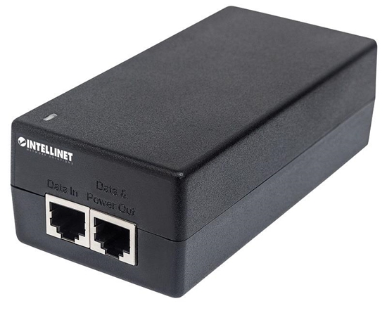 Picture of Intellinet Gigabit Ultra PoE+ Injector, 1 x 60 W Port, IEEE 802.3bt and IEEE 802.3at/af Compliant, Plastic Housing (Euro 2-pin plug)