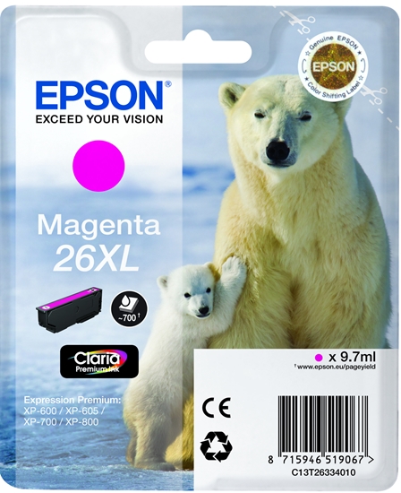 Изображение Epson Polar bear Singlepack Magenta 26XL Claria Premium Ink