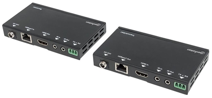 Attēls no Manhattan 4K HDMI HDBaseT over Ethernet Extender Kit, Extends Distances of 4K@30Hz up to 40m and 1080p up to 70m Using Single Ethernet Cable, Power over Cable, IR/RS232 Support (With Euro 2-pin plug), Box