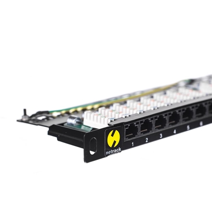 Attēls no NetRack Patch panel 19'' 0,5U 24-porty Kat. 5e UTP Czarny (104-10)