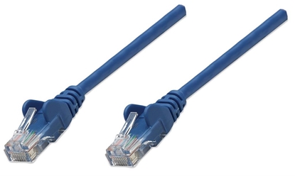 Attēls no Intellinet Network Patch Cable, Cat6, 1m, Blue, CCA (Copper Clad Aluminium), U/UTP (cable unshielded/twisted pair unshielded), PVC, RJ45 Male to RJ45 Male, Gold Plated Contacts, Snagless, Booted