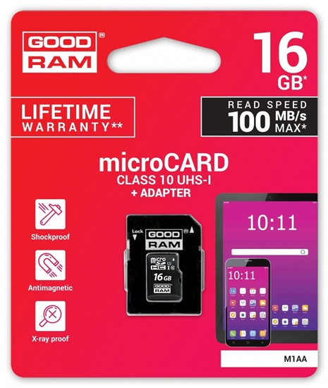 Picture of Atmiņas karte Goodram 16GB microSDHC class 10 UHS I + SD adapter