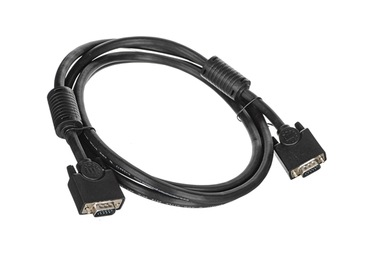 Изображение Manhattan VGA Monitor Cable (with Ferrite Cores), 1.8m, Black, Male to Male, HD15, Cable of higher SVGA Specification (fully compatible), Shielding with Ferrite Cores helps minimise EMI interference for improved video transmission, Lifetime Warranty, Poly