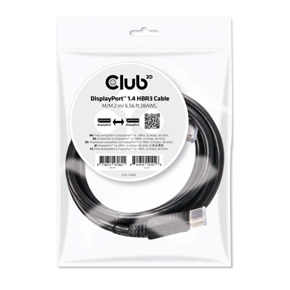 Изображение CLUB3D DisplayPort 1.4 HBR3 Cable 2m/6.56ft M/M 8K60Hz