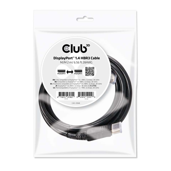 Picture of CLUB3D DisplayPort 1.4 HBR3 Cable 2m/6.56ft M/M 8K60Hz