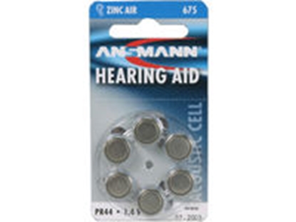 Attēls no 1x6 Ansmann Zinc-Air 675 (PR44) Hearing Aid Batteries