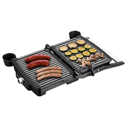 Attēls no ECG ECGKG100 Contact grill, 2000W, 3 working positions - for scalloping, grilling and BBQ, Inox color