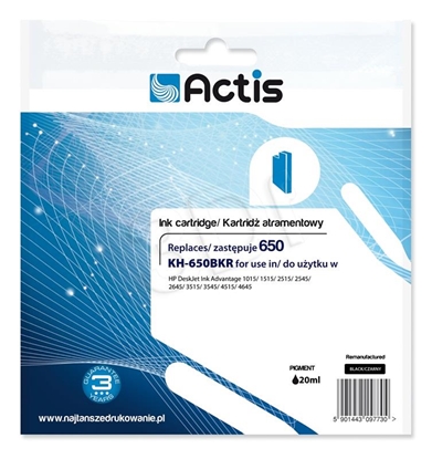 Attēls no Actis KH-650BKR ink (replacement for HP 650 CZ101AE; Standard; 15 ml; black)