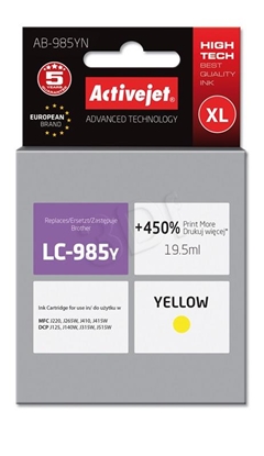 Attēls no Activejet AB-985YN ink (replacement for Brother LC985Y; Supreme; 19.5 ml; yellow)