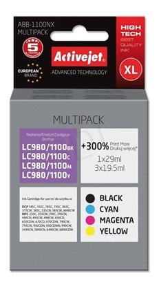 Attēls no Activejet ABB-1100NX Ink cartridge (replacement for Brother LC1100/980; Supreme; 1 x 29 ml, 3 x 19.5 ml; black, magenta, cyan, yellow)