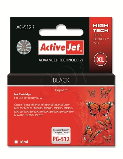 Изображение Activejet AC-512R Ink cartridge (replacement for Canon PG-512; Premium; 18 ml; black)