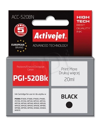 Attēls no Activejet ACC-520BN Ink cartridge (replacement for Canon PGI-520BK; Supreme; 20 ml; black)