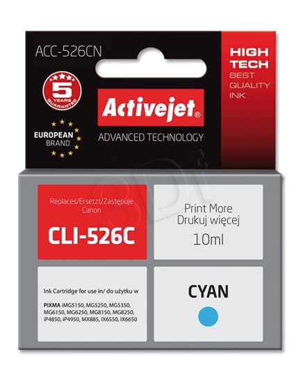 Изображение Activejet ACC-526CN Ink cartridge (replacement for Canon CLI-526C; Supreme; 10 ml; cyan)