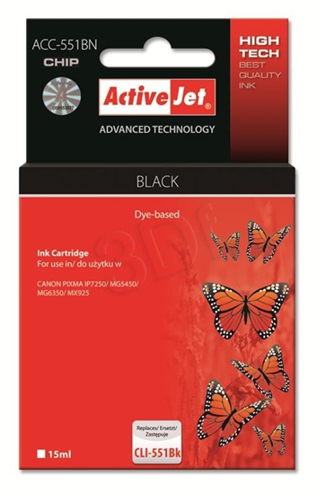 Изображение Activejet ACC-551BN Ink cartridge (replacement for Canon CLI-551BK; Supreme; 15 ml; black)