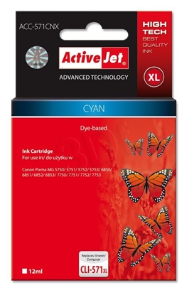 Attēls no Activejet ACC-571CNX Ink cartridge (replacement for Canon CLI-571XLC; Supreme; 12 ml; cyan)