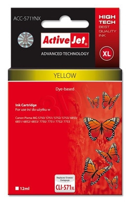 Picture of Activejet ACC-571YNX Ink cartridge (replacement for Canon CLI-571XLY; Supreme; 12 ml; yellow)