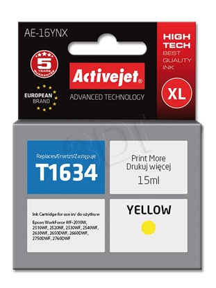 Attēls no Activejet AE-16YNX Ink cartridge (replacement for Epson 16XL T1634; Supreme; 15 ml; yellow)