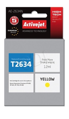 Attēls no Activejet AE-2634N Ink cartridge (replacement for Epson 26 T2634; Supreme; 12 ml; yellow)